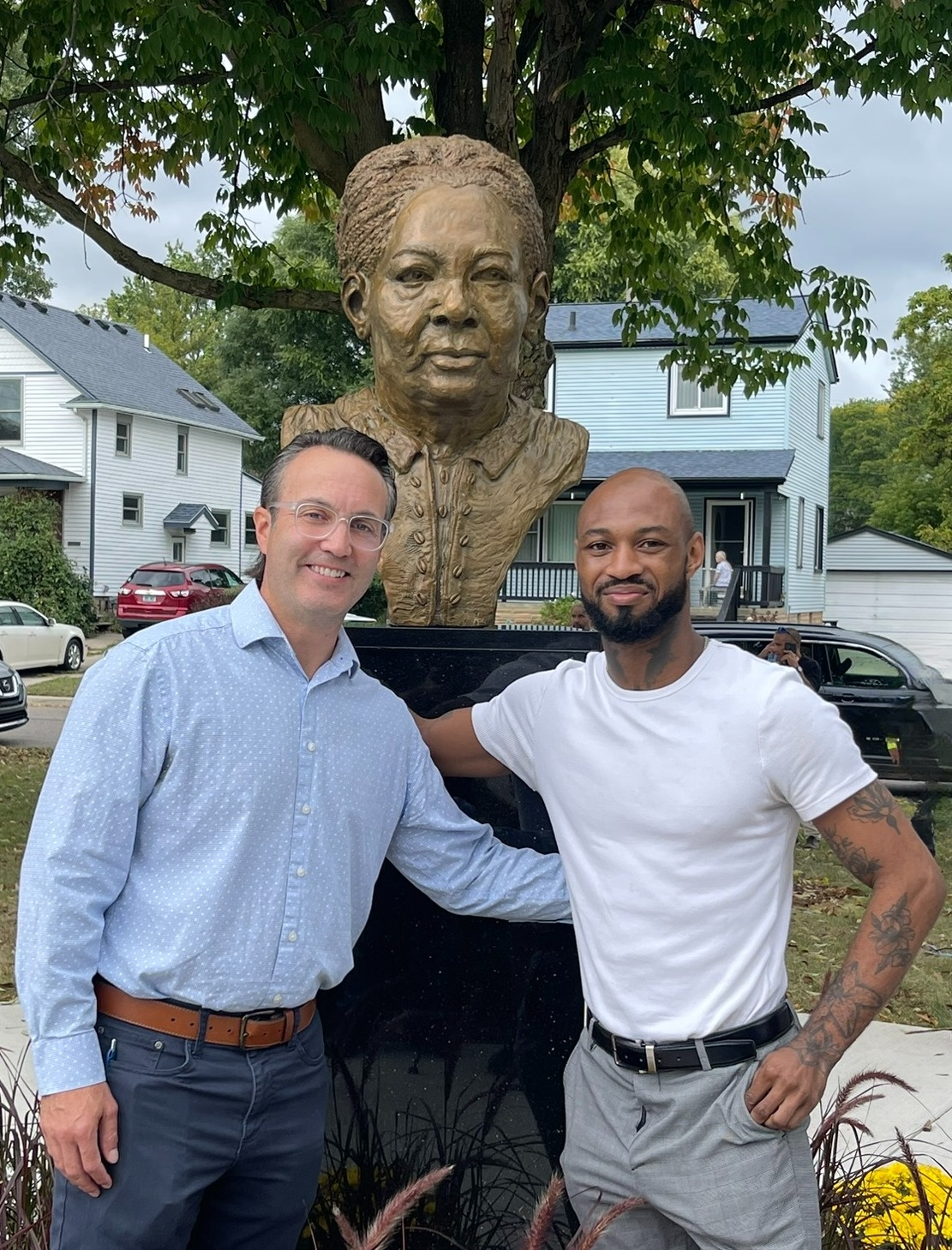 Mayor Michael Fournier and artist Austen Brantley